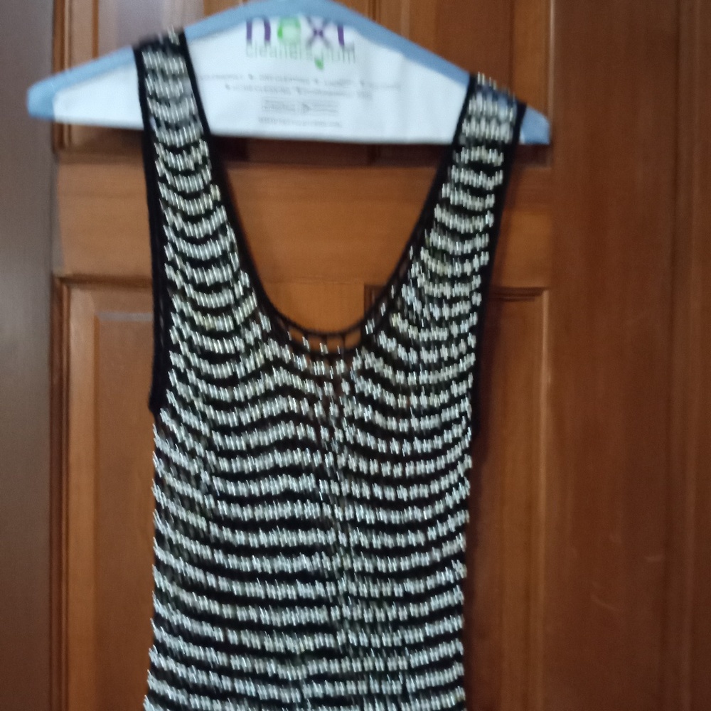 TRANSPARENT  CROCHET BLACK TANK TOP WITH SILVER EMBELLISHMENT  ONE SIZE
